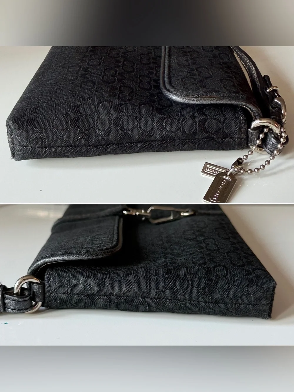 Coach 6380 Hamptons Signature Demi Flap Shoulder Bag Black Jacquard Y2K